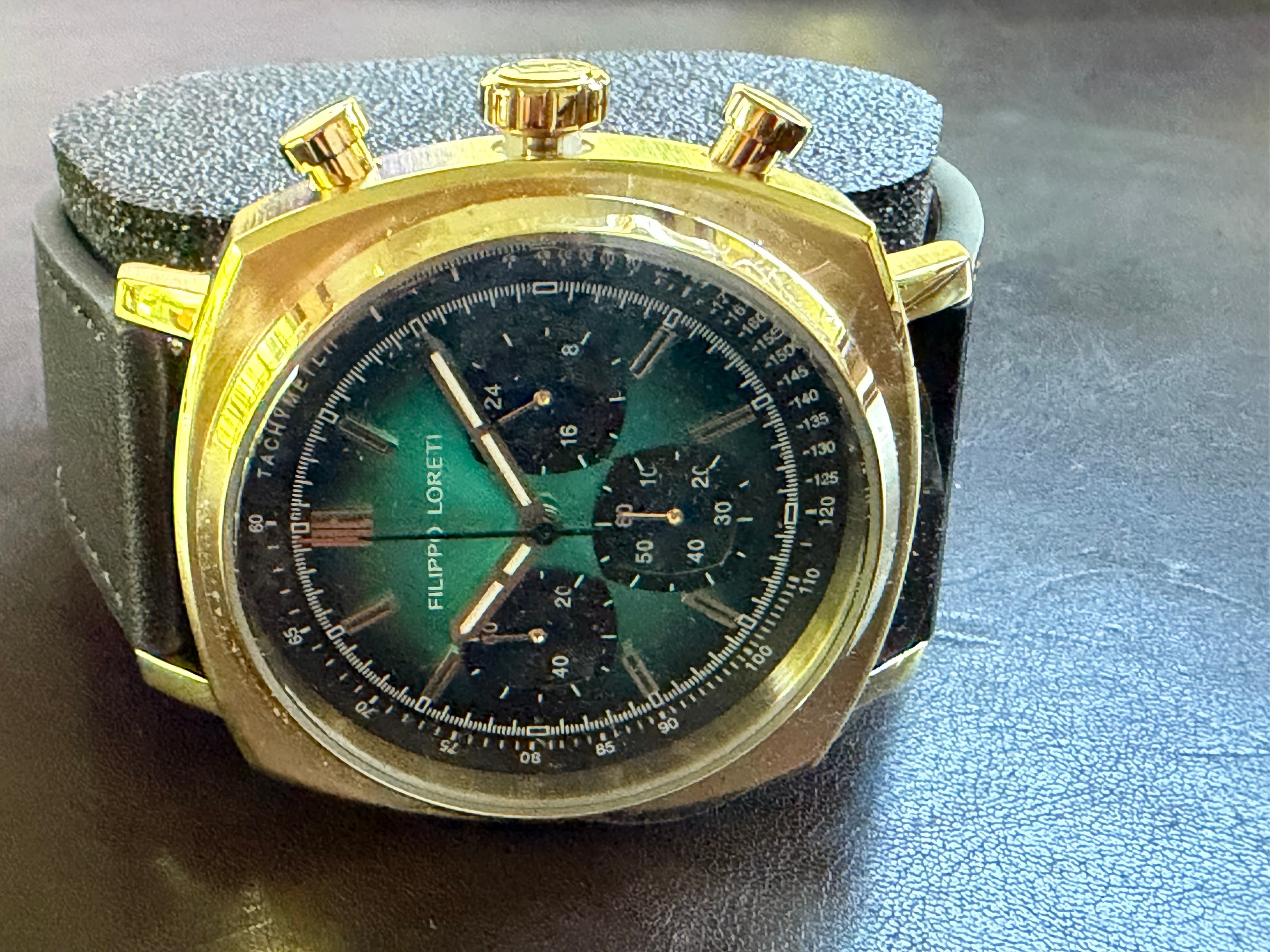 Filippo Loreti Retro Chrono Verde profile view on surface
