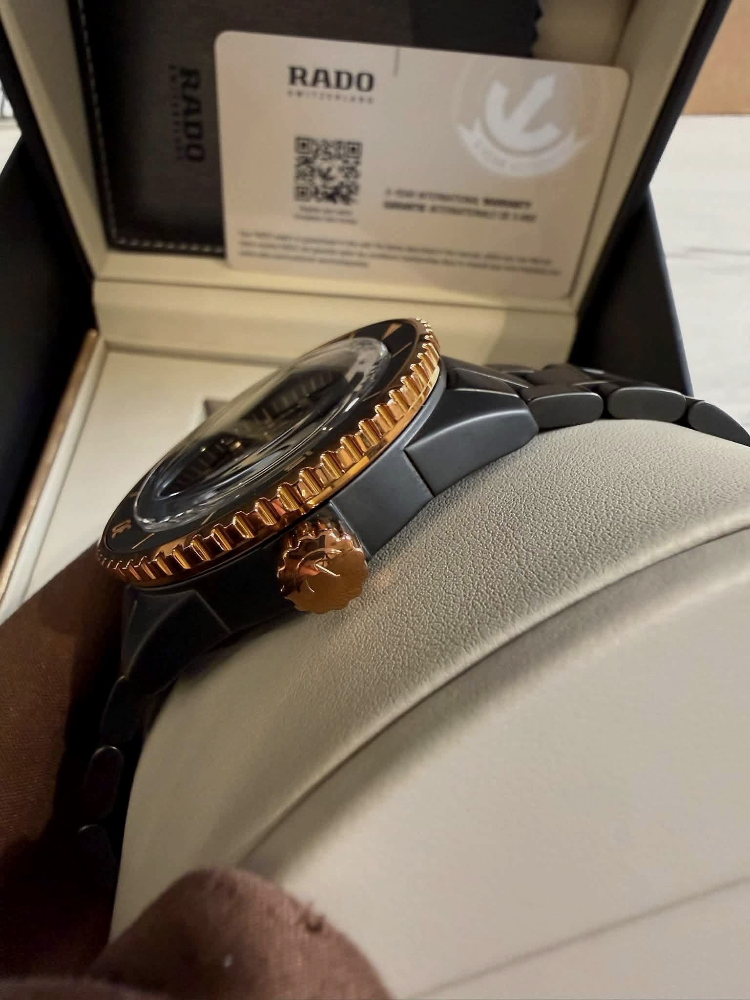 Crown-side profile of the Rado Captain Cook High-Tech Ceramic Skeleton